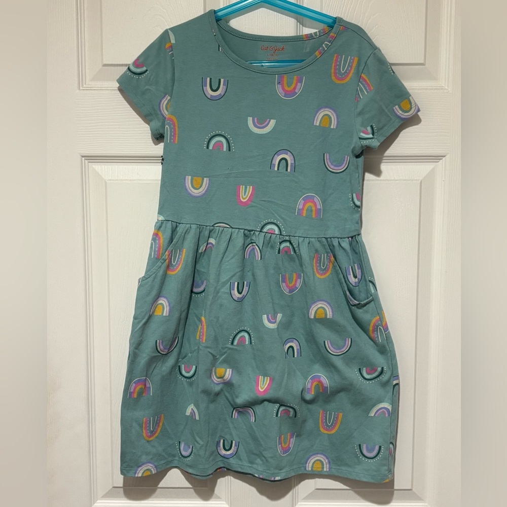 Cat & Jack Green Dress with Rainbow Pattern